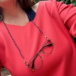 Glasses string chain holder blue satin beads on silk thread teacher gift granny